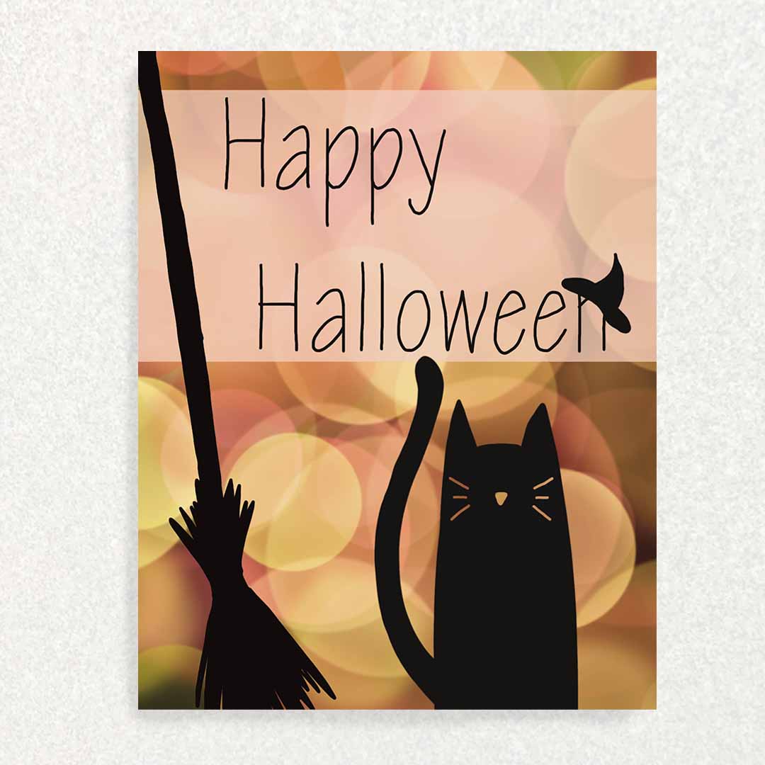 Halloween Cat Card Silhouetted in front of spooky lighting