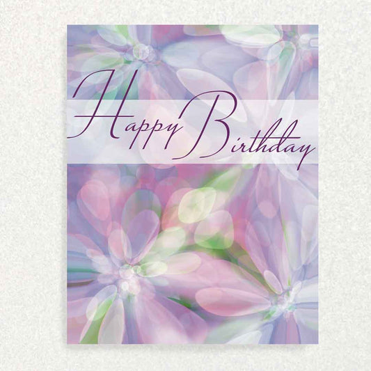 Front of Spring Birthday purple Vibes card purple colored crystal flowers