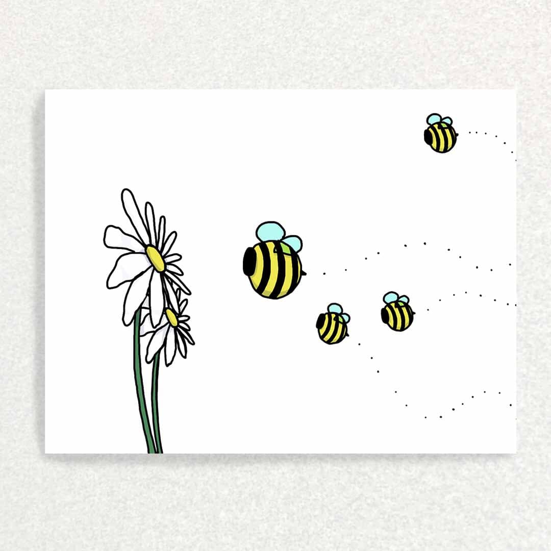 Flowers and Bees: Blank Inside Card Written Hugs Designs