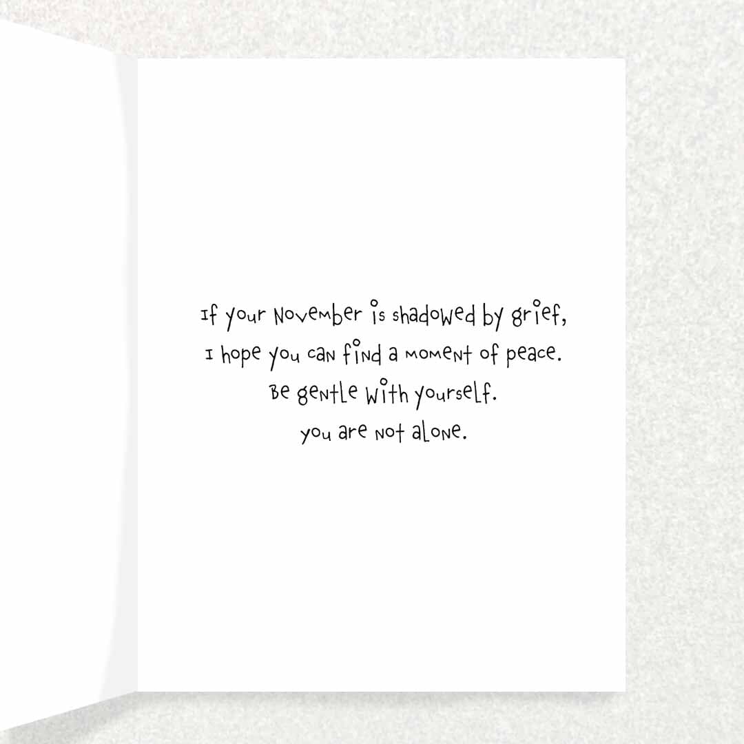 November Sympathy: Anniversary of Loss : Grief and Loss Card Portrait Written Hugs Designs