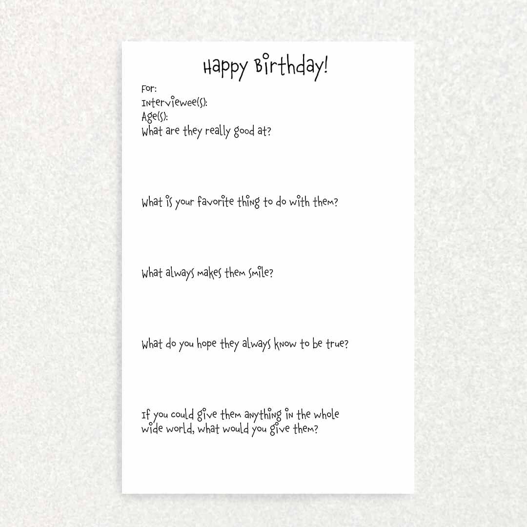 Pastel Blue and Orange: Keepsake Interview Prompts Card Written Hugs Designs