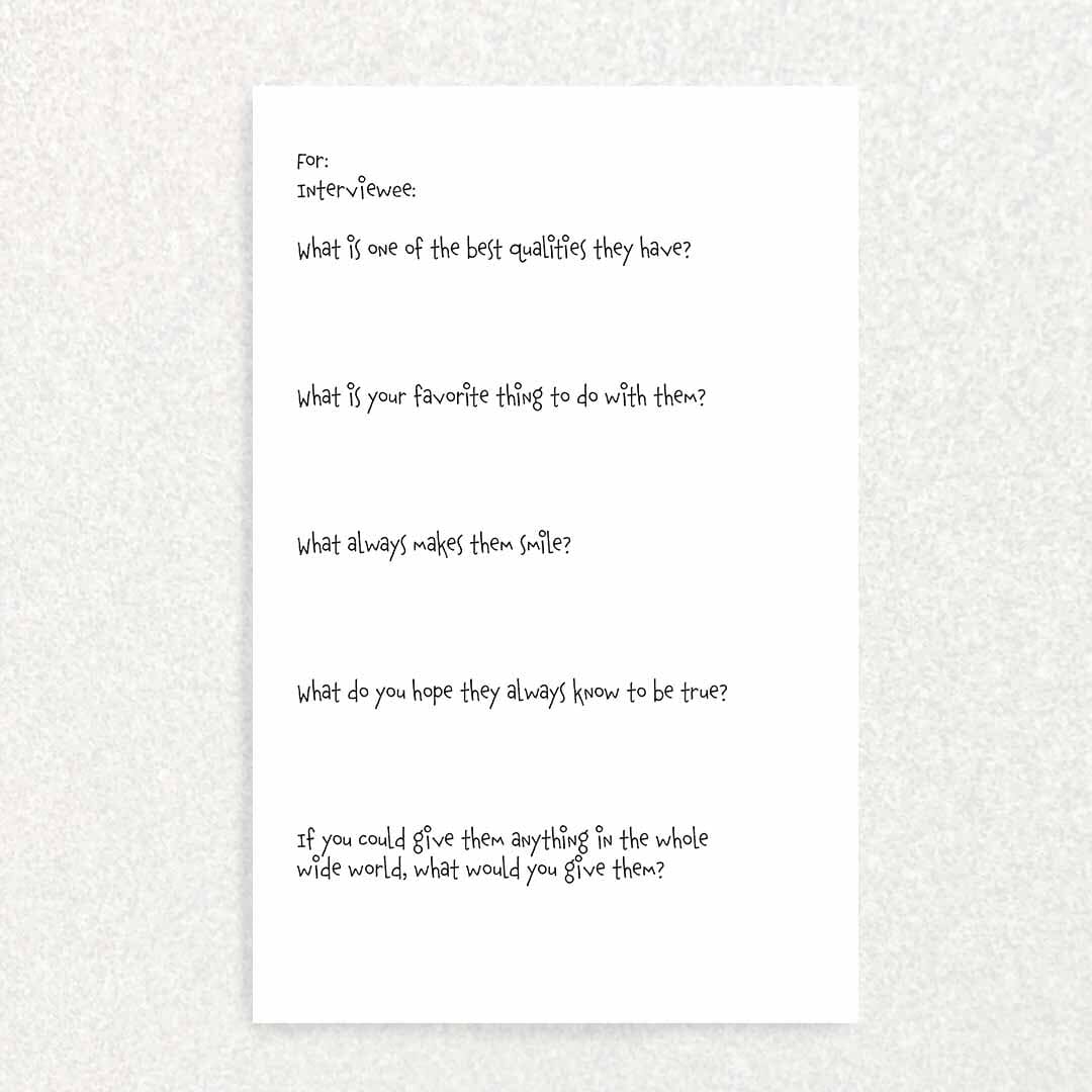 Starfish Love: Connect through Keepsake Interview Prompts Written Hugs Designs