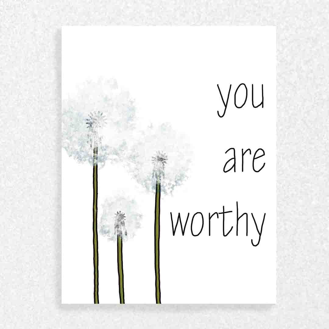 You are Worthy: Affirmation Card Promoting Mental Health Written Hugs Designs