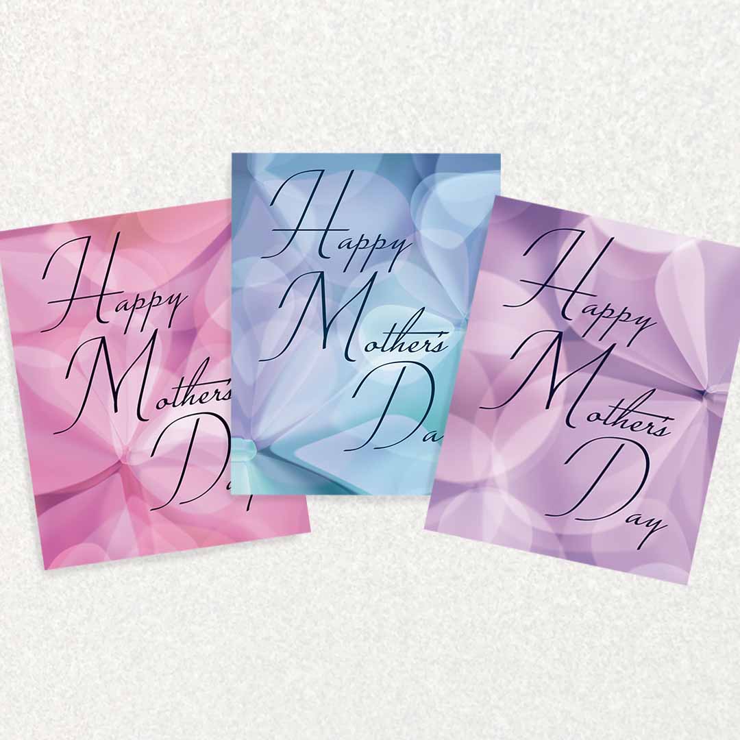 Set of Three Mother’s Day Keepsake Prompt Cards pink crystal flowers, blue crystal flowers, and purple crystal flowers