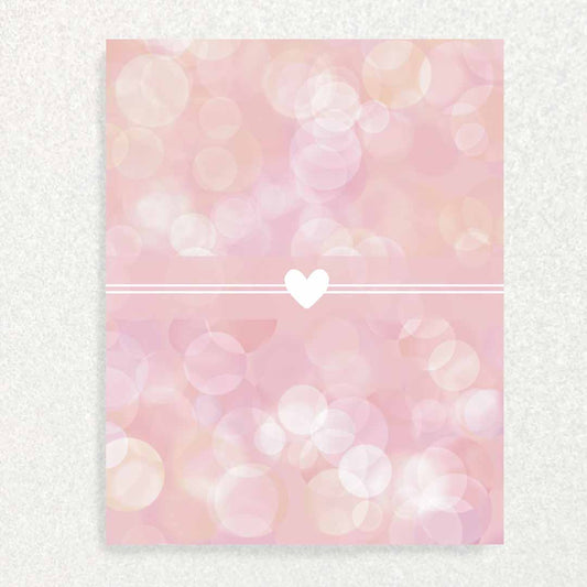 Front of New Baby Pink Keepsake Prompt card white heart pink background