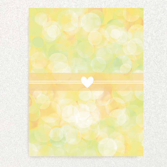 Front of Yellow New Baby Keepsake prompt cards white heart yellow background
