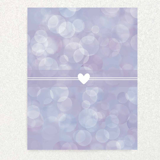 Front of New Baby Keepsake Prompt Card white heart in front of purple background