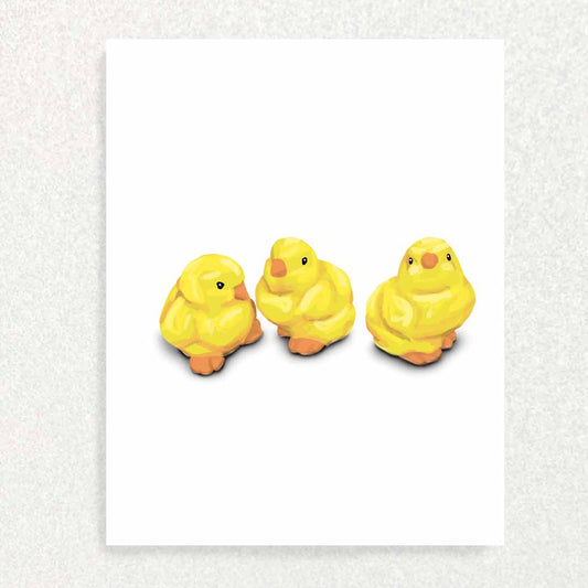 Front of cute baby chicks blank inside card. Three cute chicks