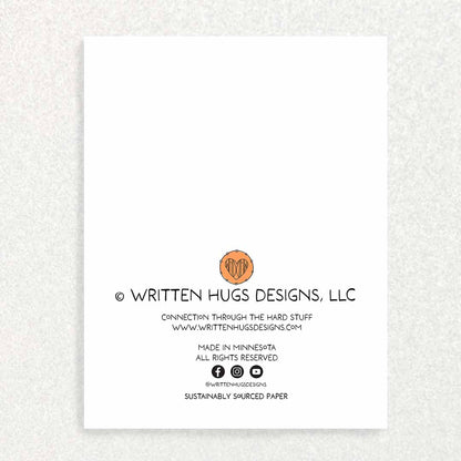 Back of Landscape Card Written Hugs Designs Sustainably Sourced Made in the USA