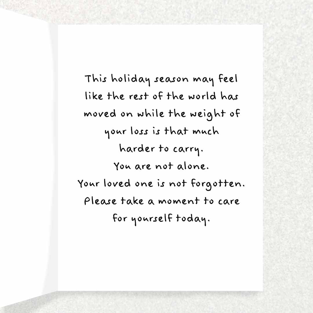 Inside Missing Stocking Sympathy Christmas card for someone grieving the loss of a loved one during the holidays