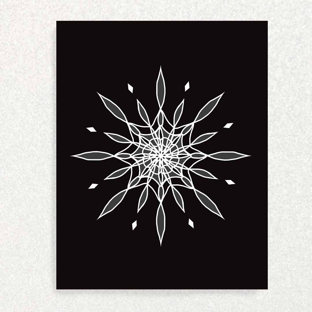 Front of Stunning Snowflake card is a single snowflake on a black background