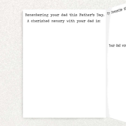 Father’s Day Sympathy Card: Rememberance Prompts Honoring Their Dad Written Hugs Designs 