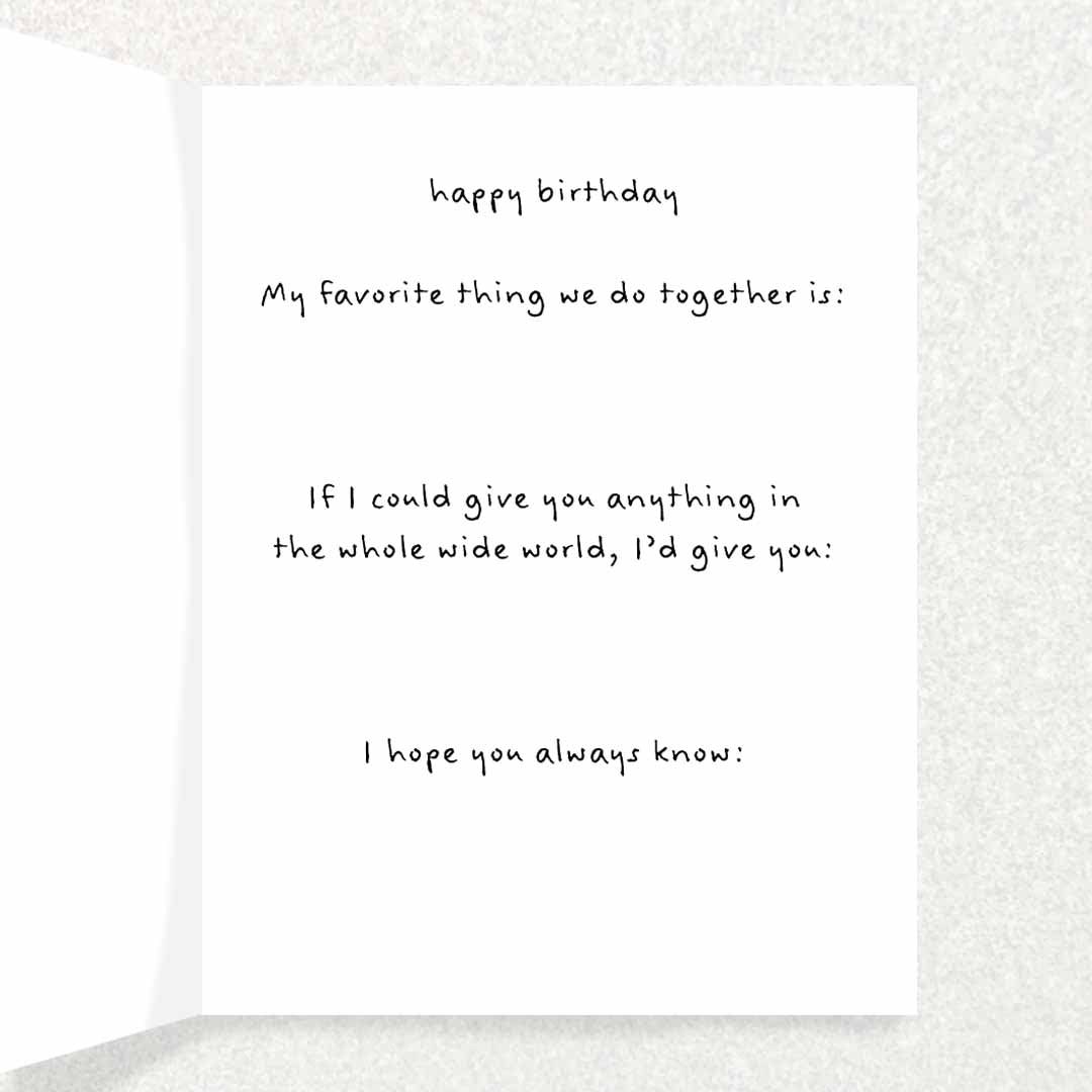 Inside Birthday Keepsake Prompt Card to be filled out about recipient