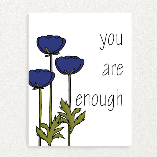 Front of you are enough positive affirmation card dark blue flowers