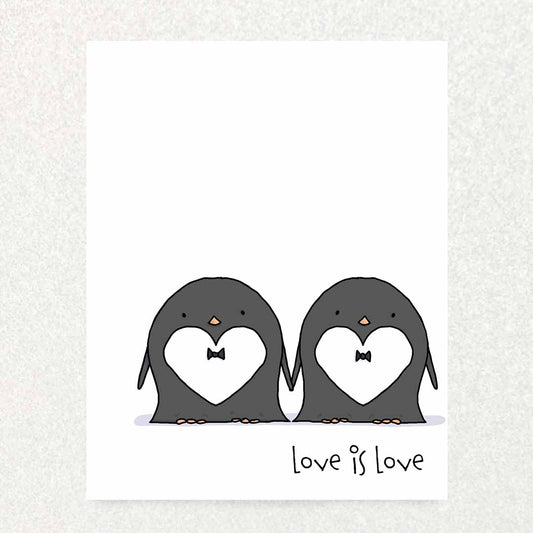front of penguin love is love card affirming LGBTQIA+