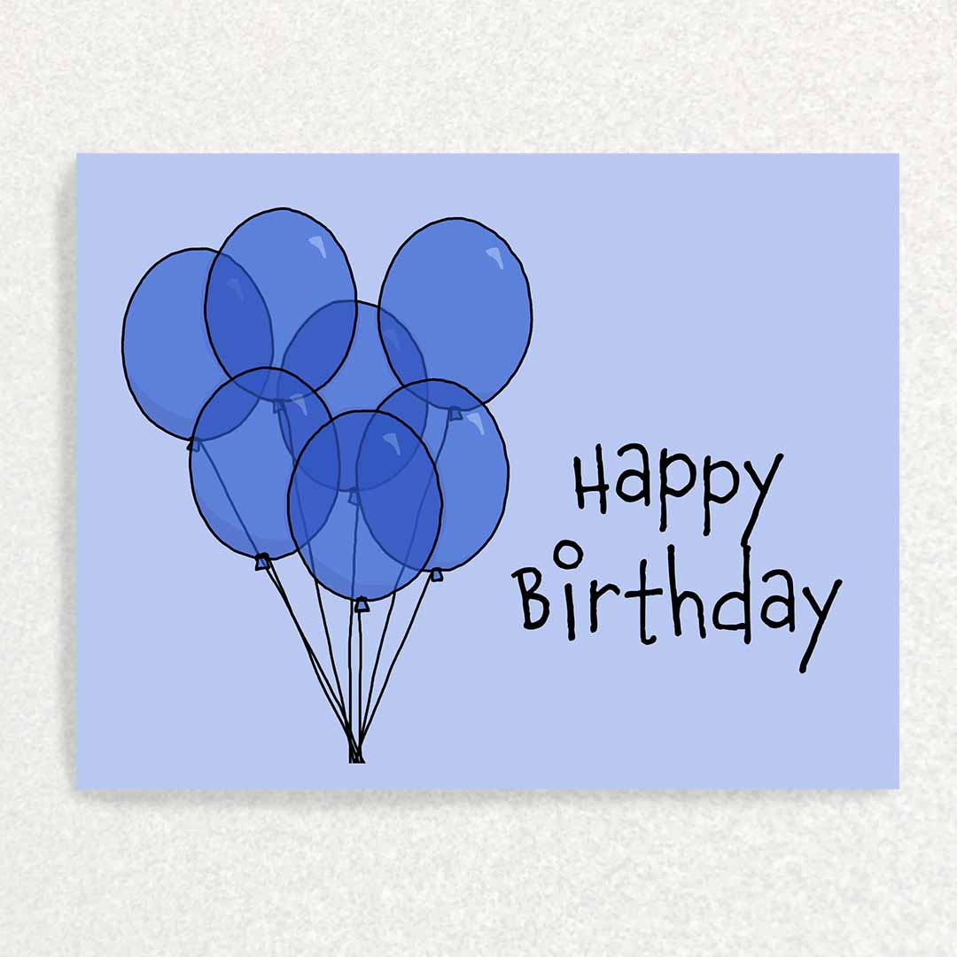 Front of Blue Balloon Birthday Keepsake Prompt Card