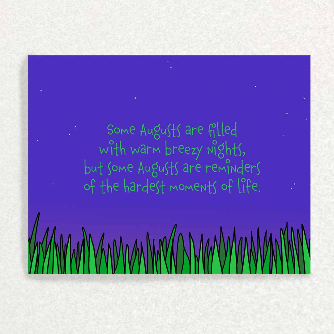 Front of August Anniverary of Loss Sympathy Card night sky and grass
