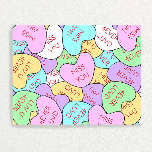 Front of Valentines Candy Heart Card for someone grieving the loss of a spouse sympathy card