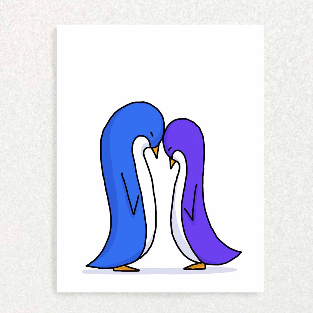 Front of Tragic Loss Sympathy Card two penguins heads bowed in grief