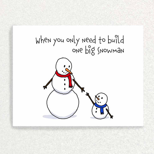 front of encouragement card for a single parent one big snowman reaching to hold the hand of a little snowman