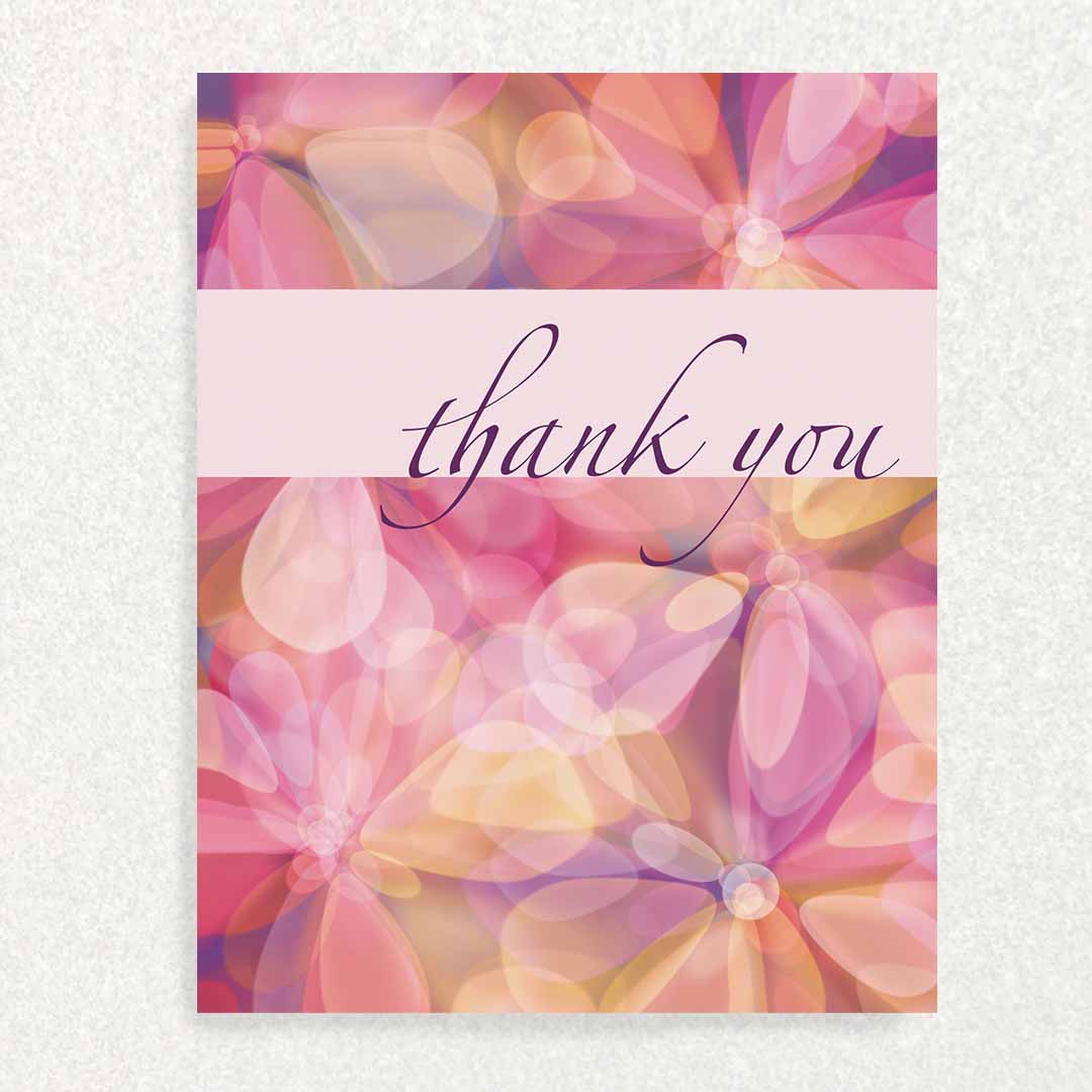 Front of thank you card with purple crystal flowers
