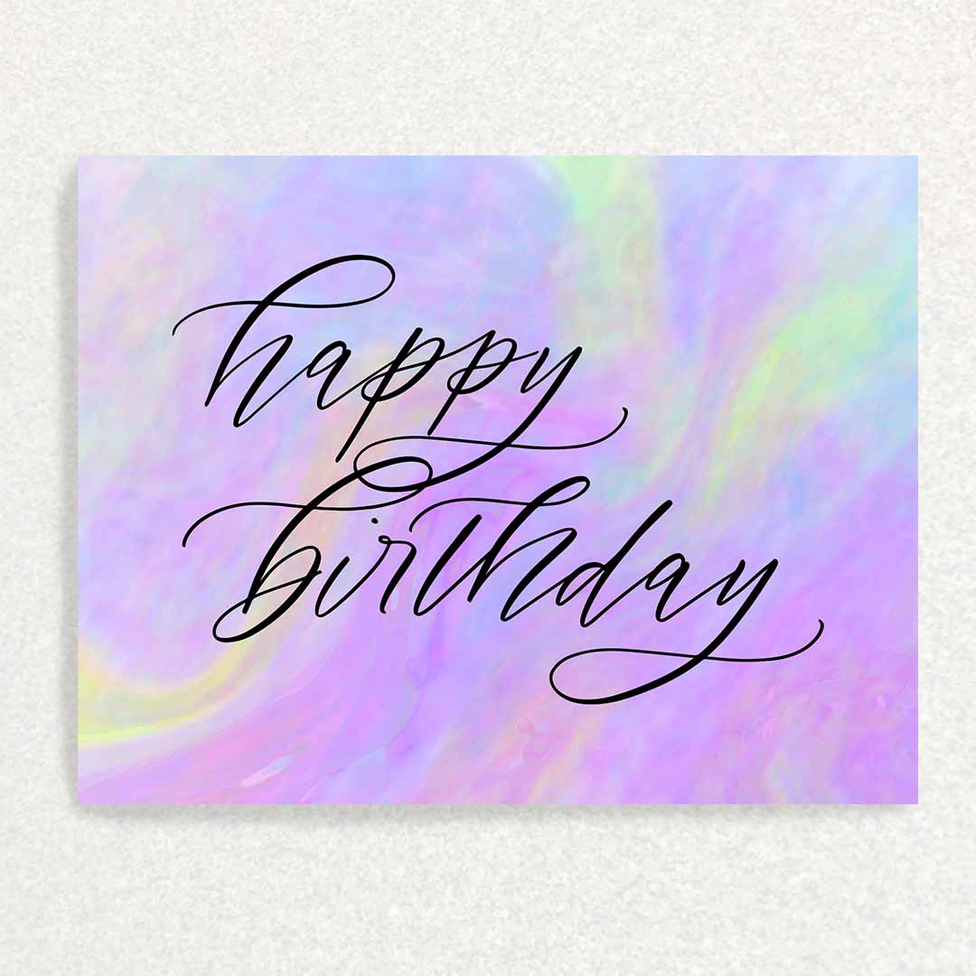 Front of Birthday Keepsake Card pink and yellow marble pour