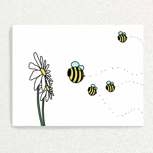 Front of Daisies and Bumble Bees Card
