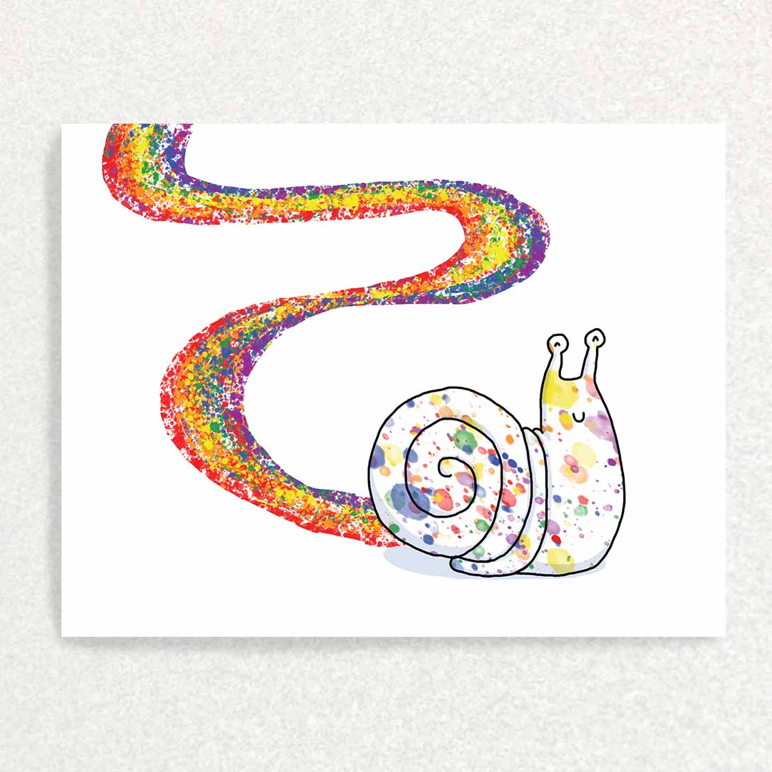 Front of Celebrate Progress Card with rainbow snail leaving a trail of rainbow behind it
