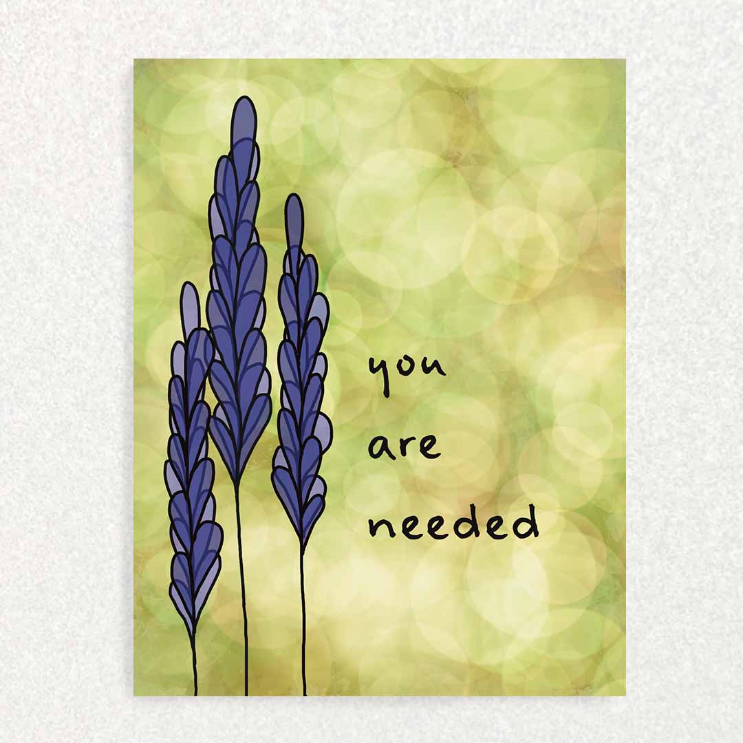 Front of You are Needed Positive Affirmation and Encouragement Card for Mental Health purple flowers green lights