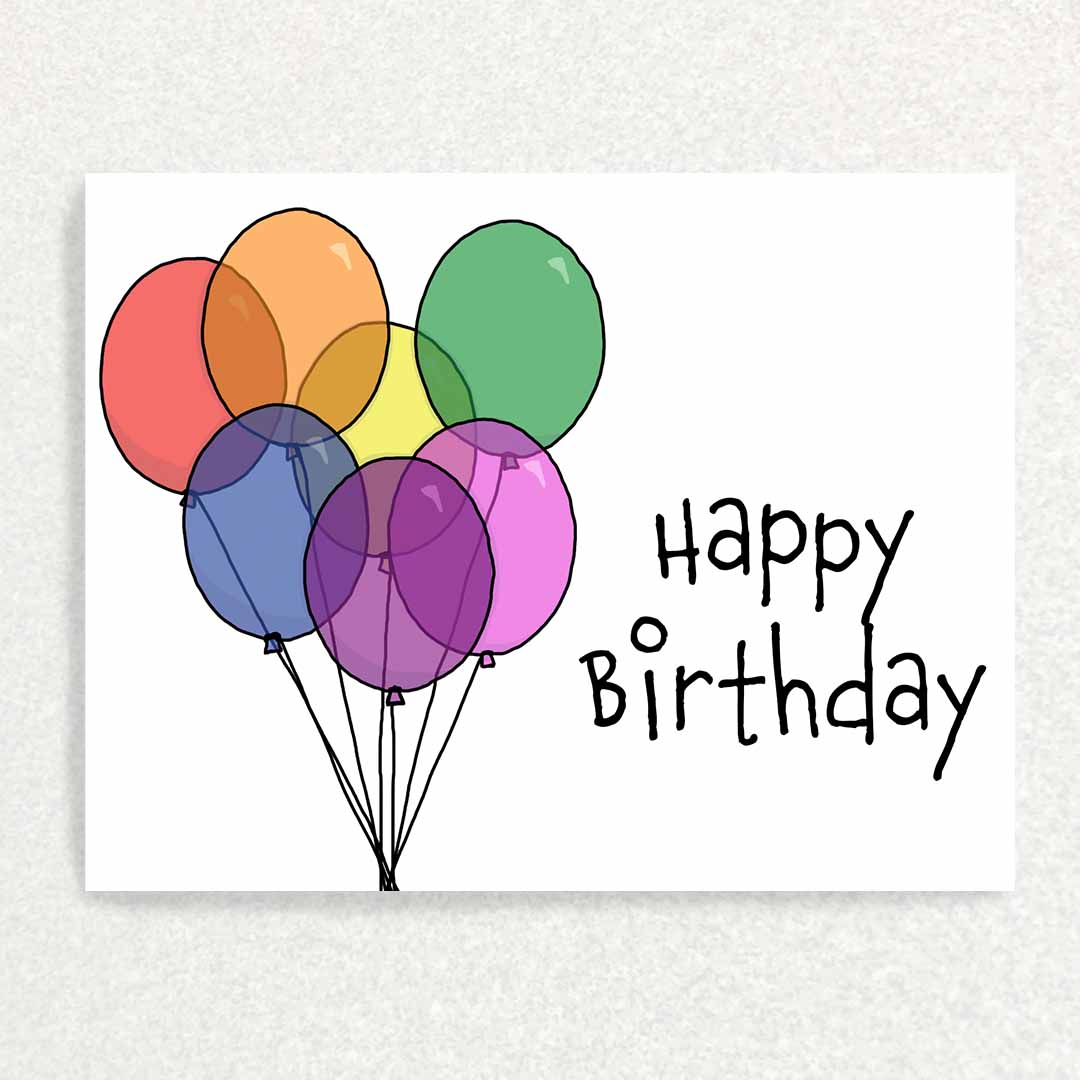 Front of Rainbow Balloon Birthday Keepsake Prompt Card
