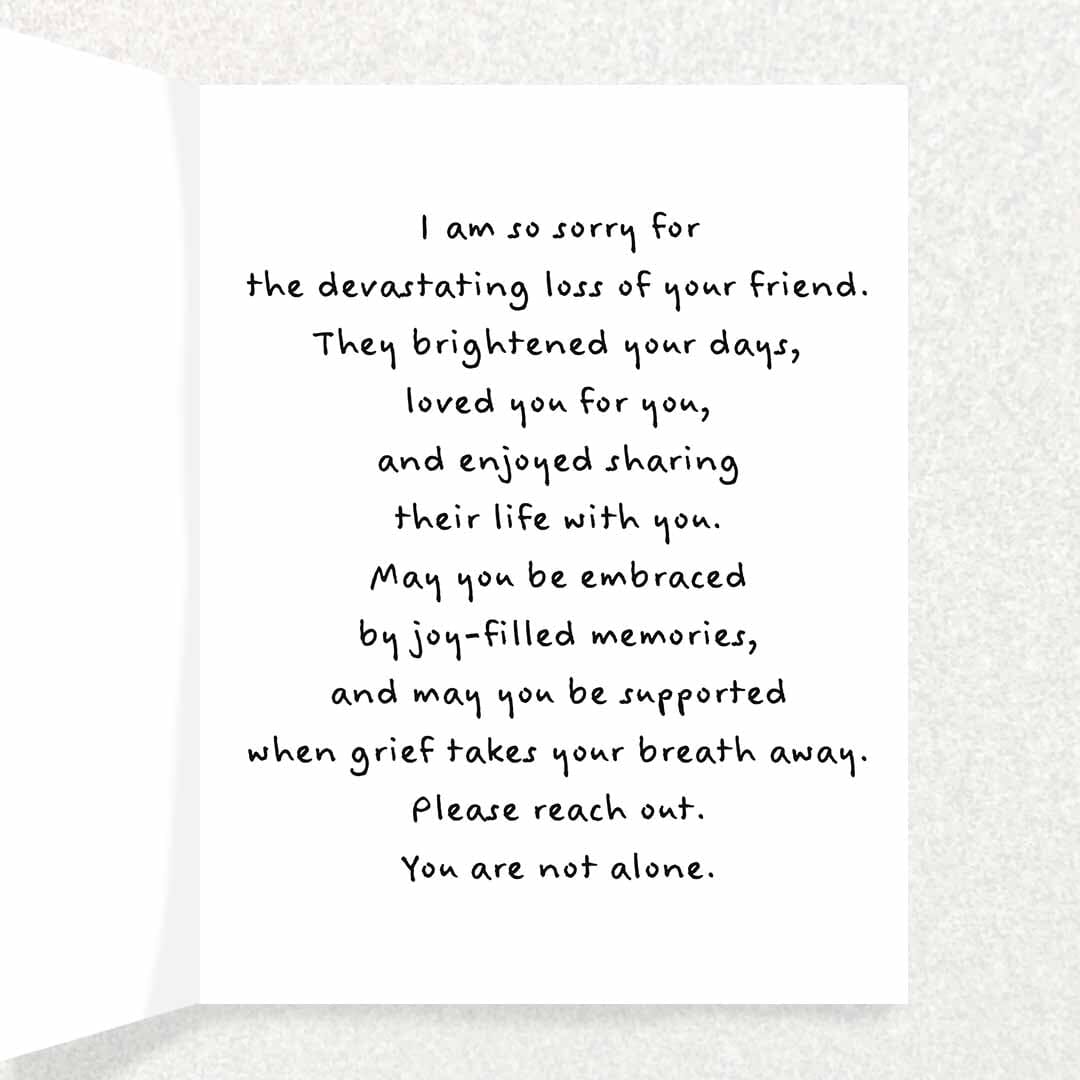 Loss of Close Friend Sympathy Card Written Hugs Designs 
