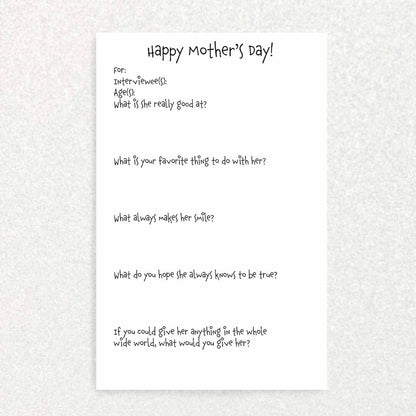 Mother’s Day: Keepsake Interview Prompts Card Written Hugs Designs 