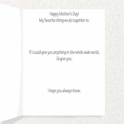 Mother’s Day: Keepsake Prompts Card Blue Solid Flowers and Bees Written Hugs Designs 