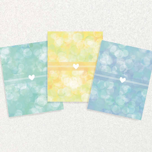Set of 3 New Baby Keepsake Prompt Cards - Blue, Yellow, & Teal Written Hugs Designs 